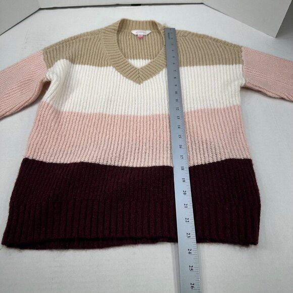 No Boundaries Women's Sz Med 7-9 Sweater V-Neck Striped Multicolor Knit Preowned - Picture 11 of 12